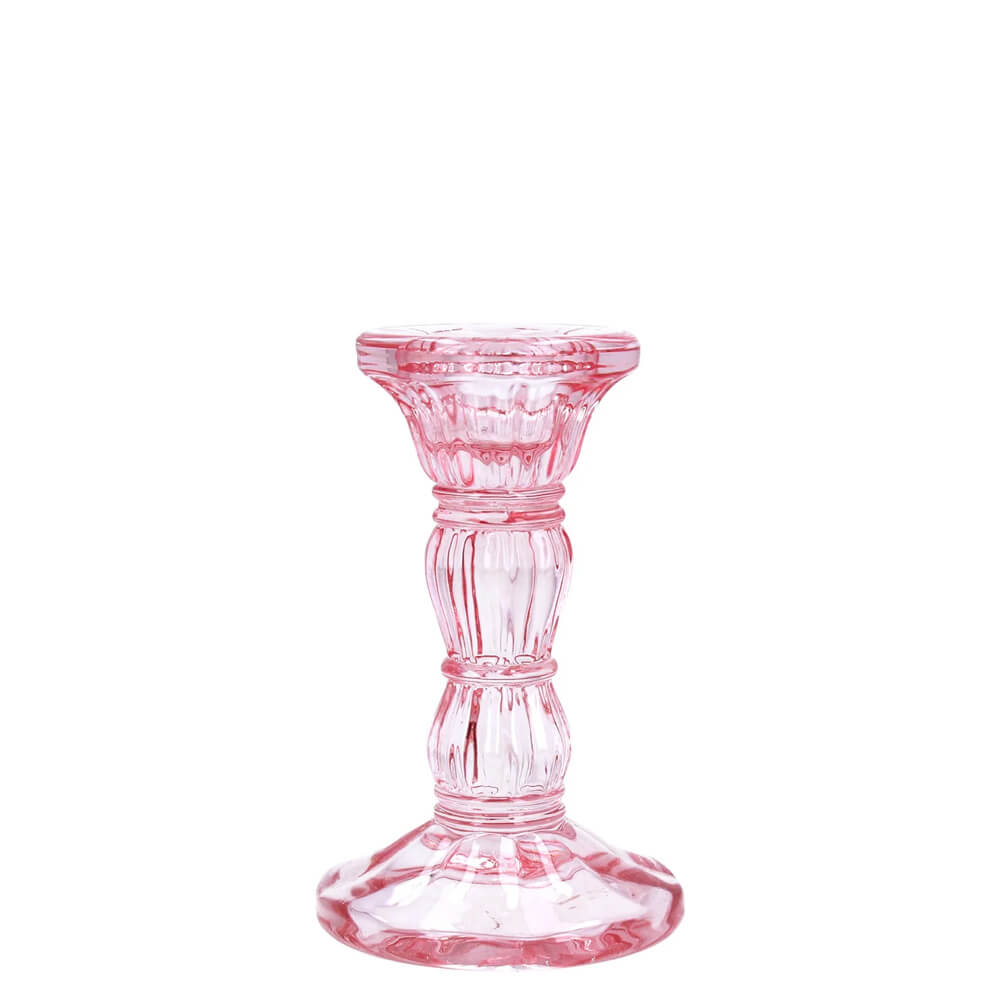 Gisela Graham Glass Candlestick Pastel Pink Small